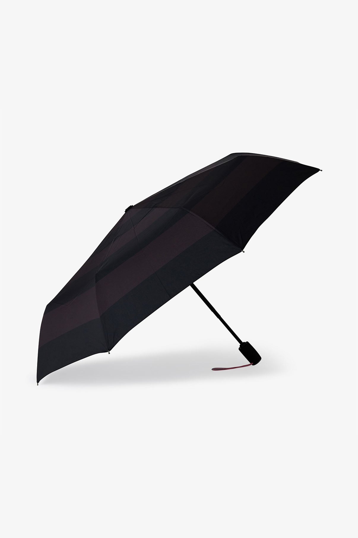 Black folding umbrella with stripes