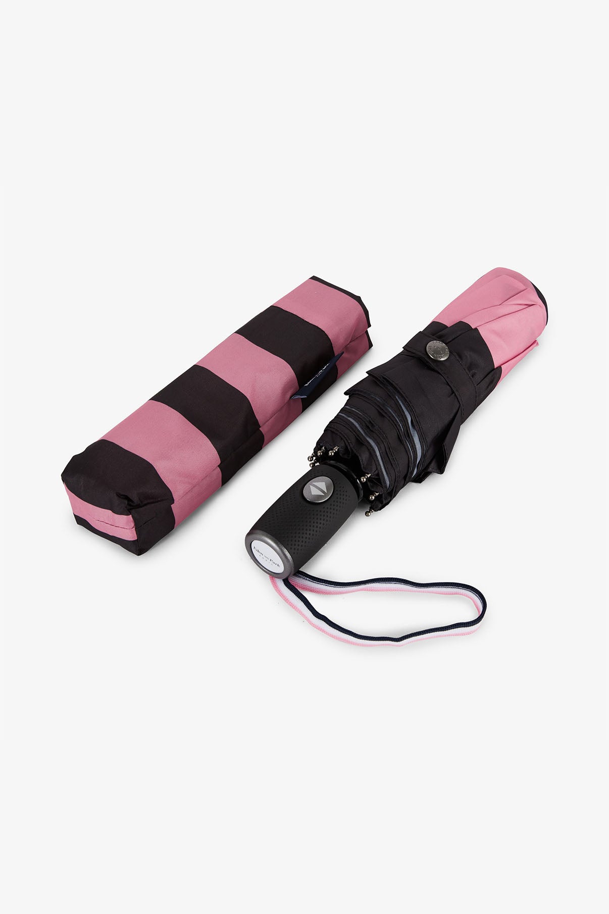 Pink folding umbrella with stripes