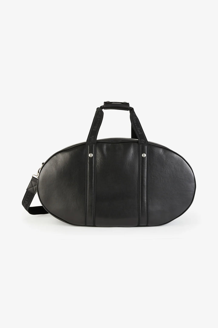 Black leather oval travel bag