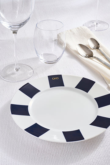 Set of 6 navy deep dessert plates in Limoges porcelain