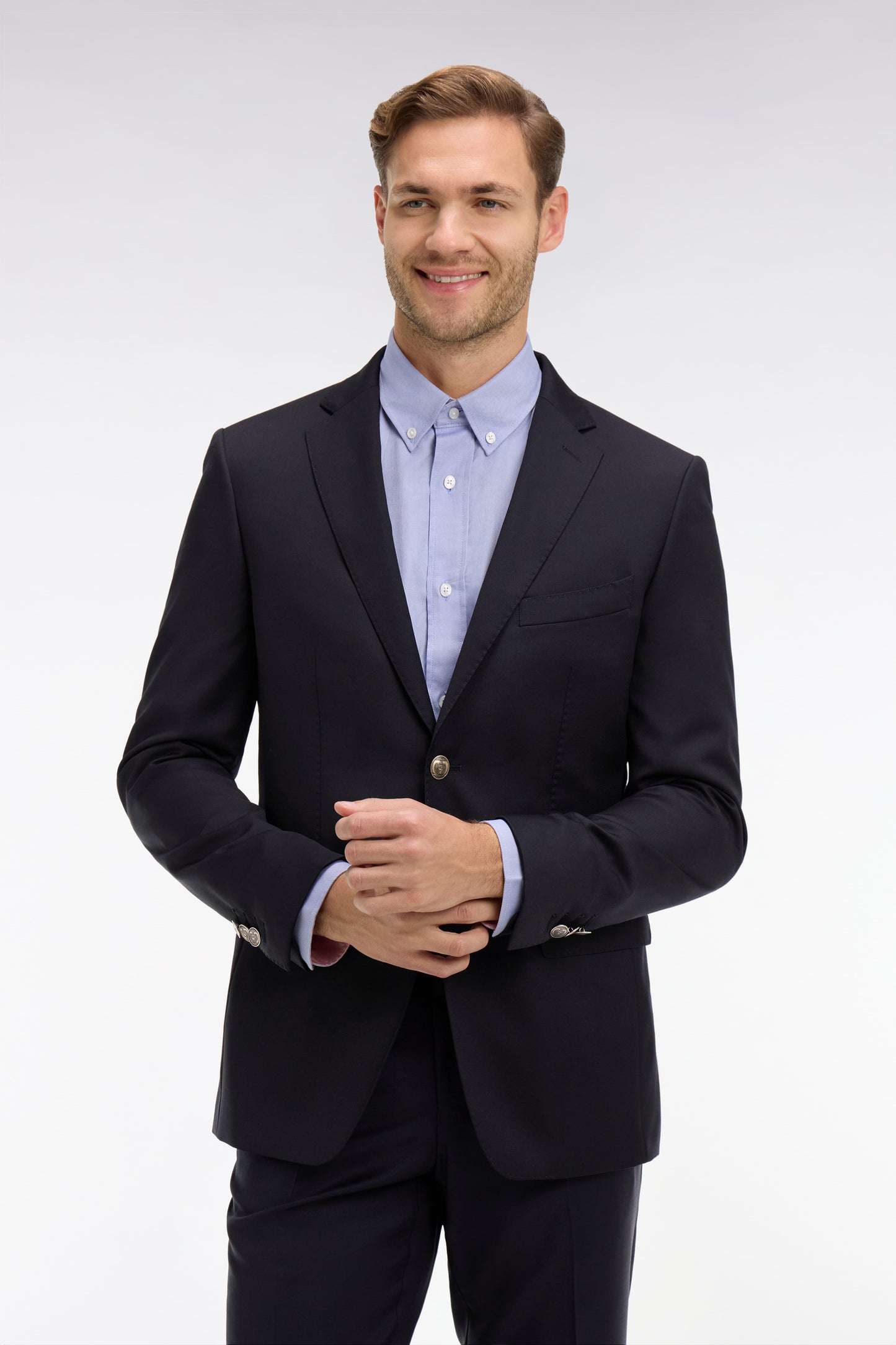 Slim fit navy blue 100% wool blazer