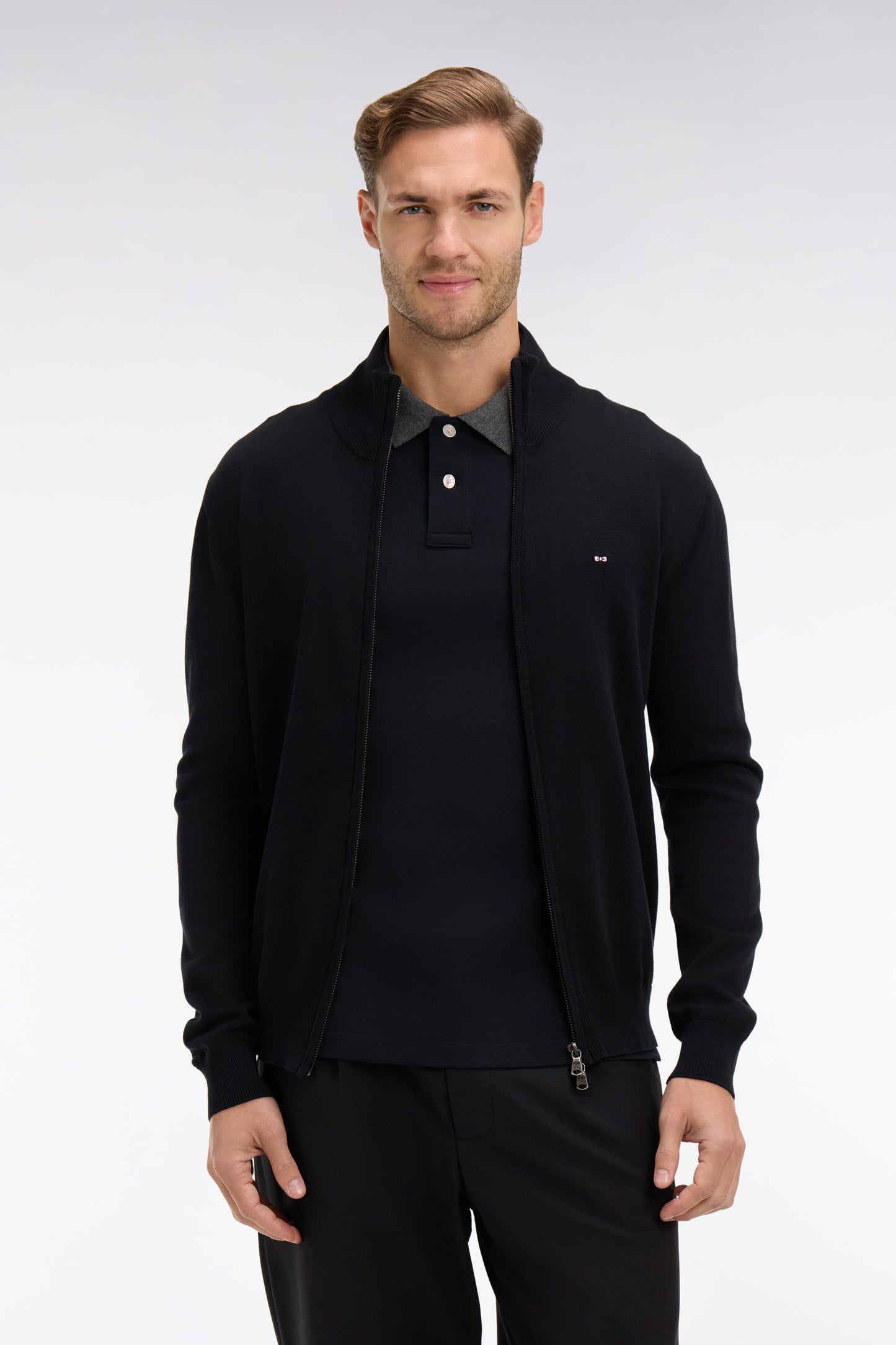 Black cotton cardigan with zipper