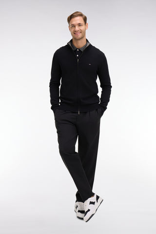 Black cotton cardigan with zipper