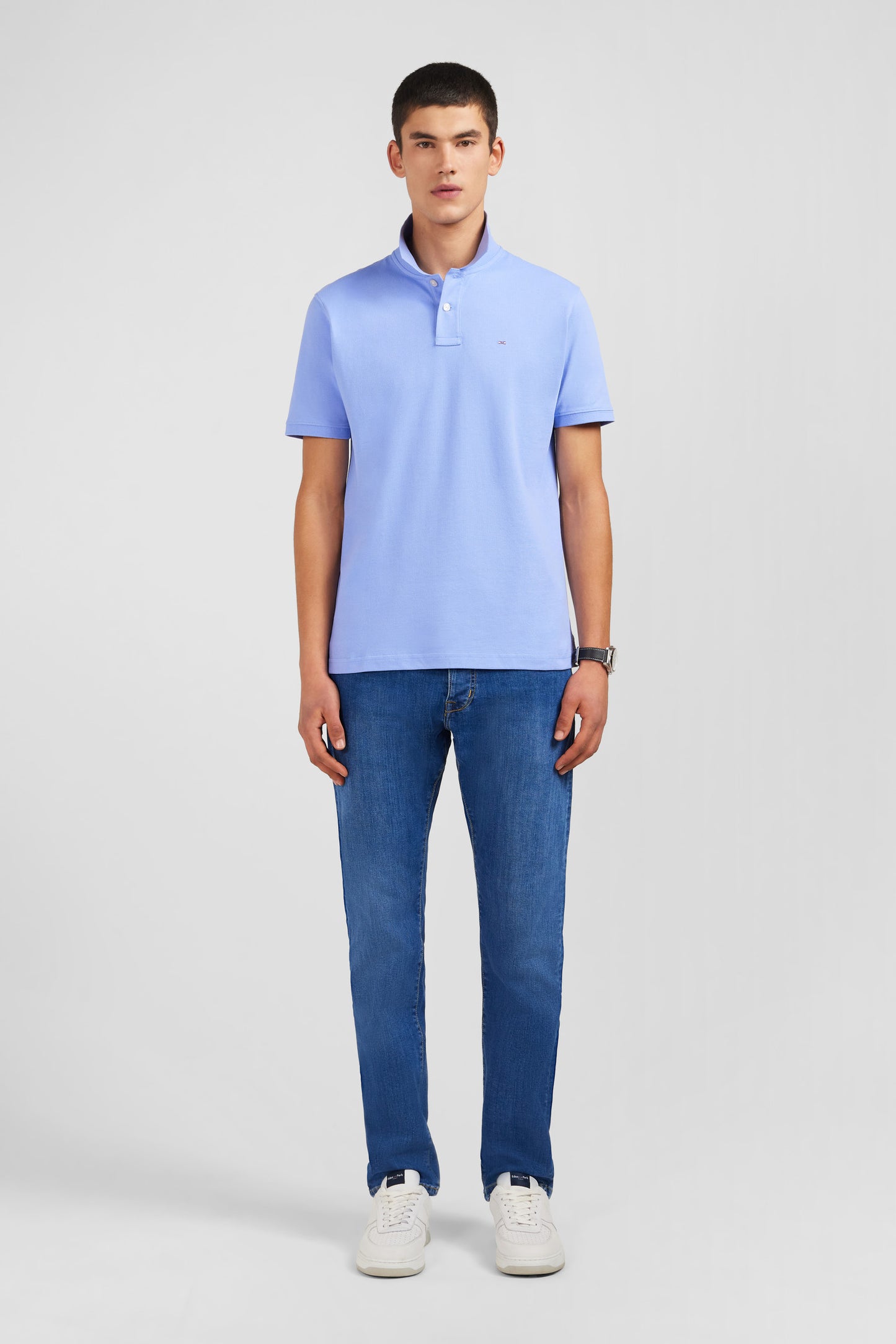 Light blue stretch pima cotton polo