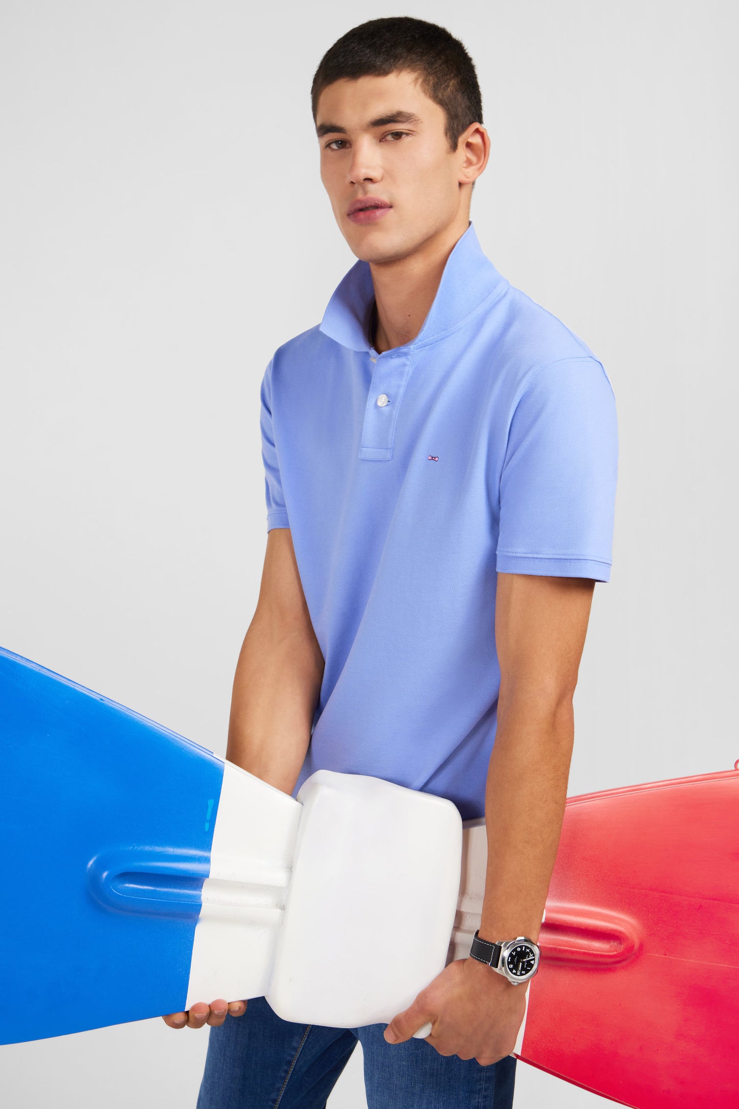 Light blue stretch pima cotton polo