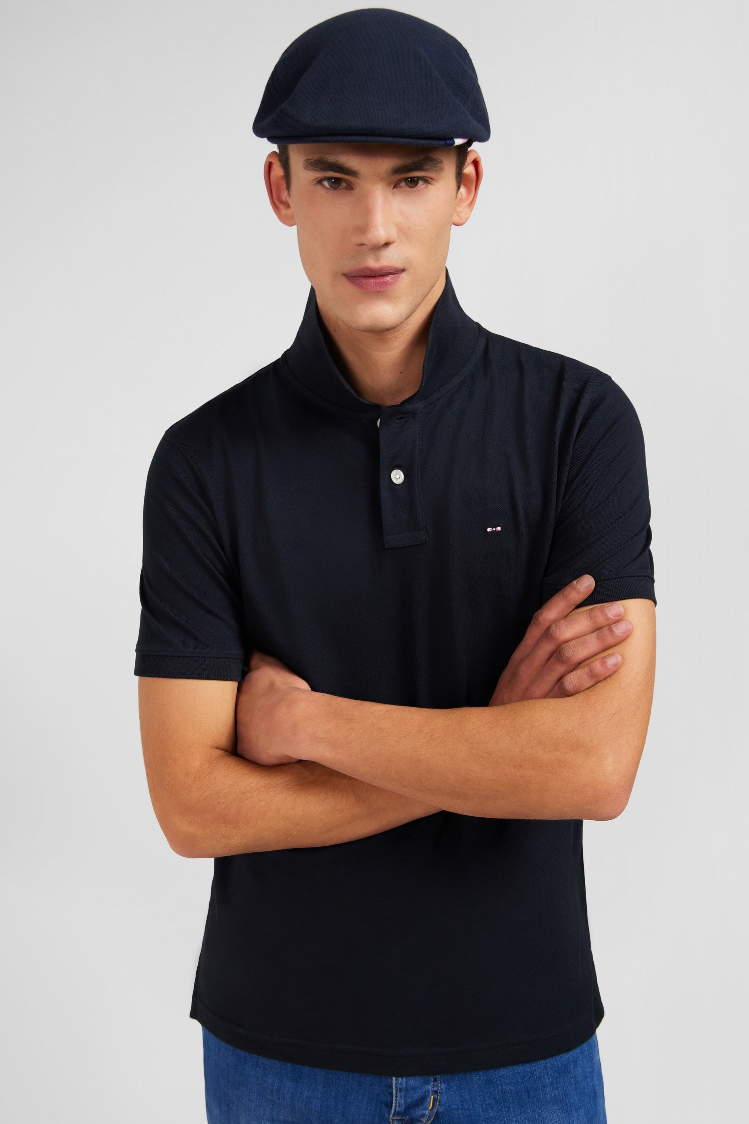 Black stretch pima cotton polo