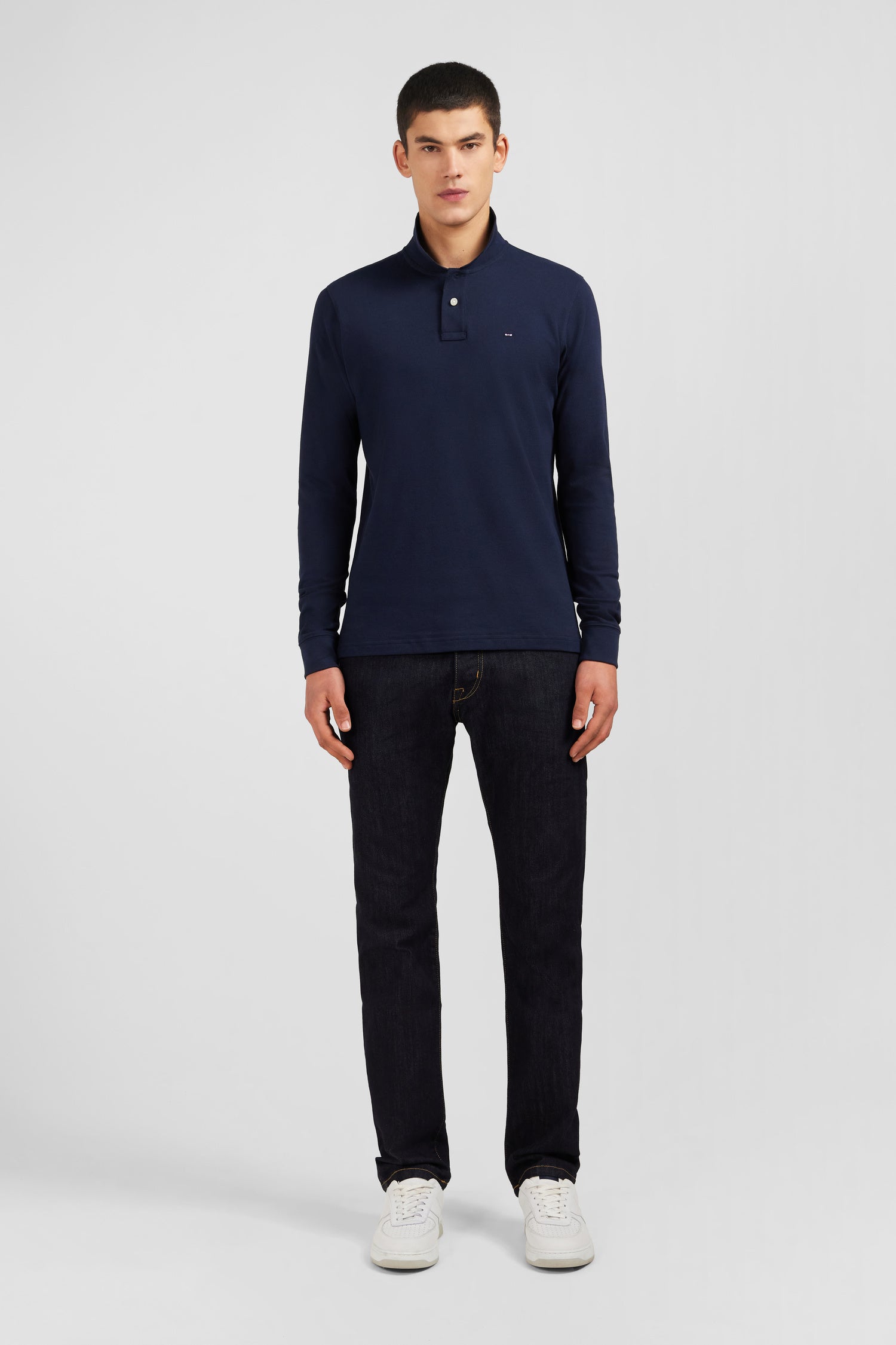 Navy blue cotton polo with contrasting neck