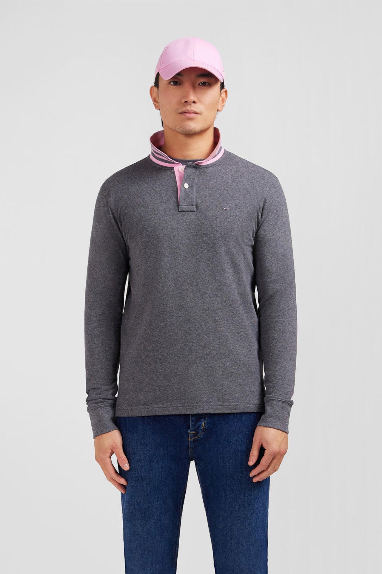 Grey cotton polo with contrasting neck