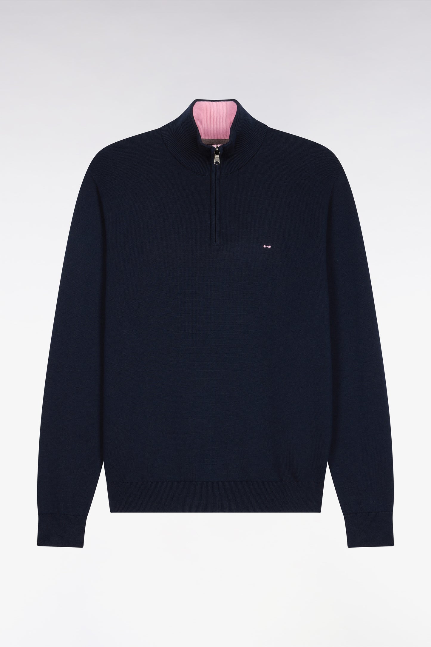 Navy blue cotton jersey jumper with trucker neck