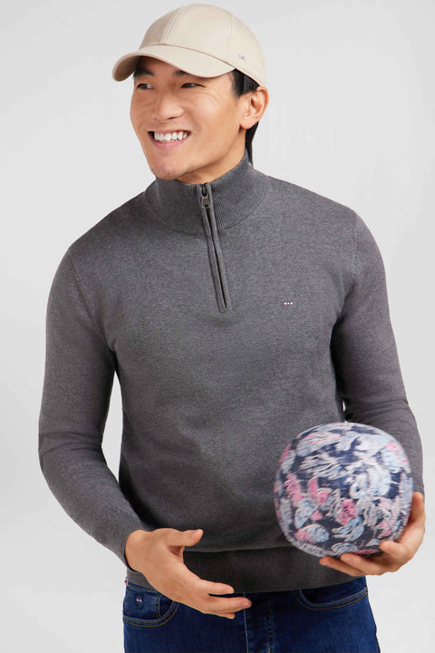 Navy blue cotton jersey jumper with trucker neck - Image 3