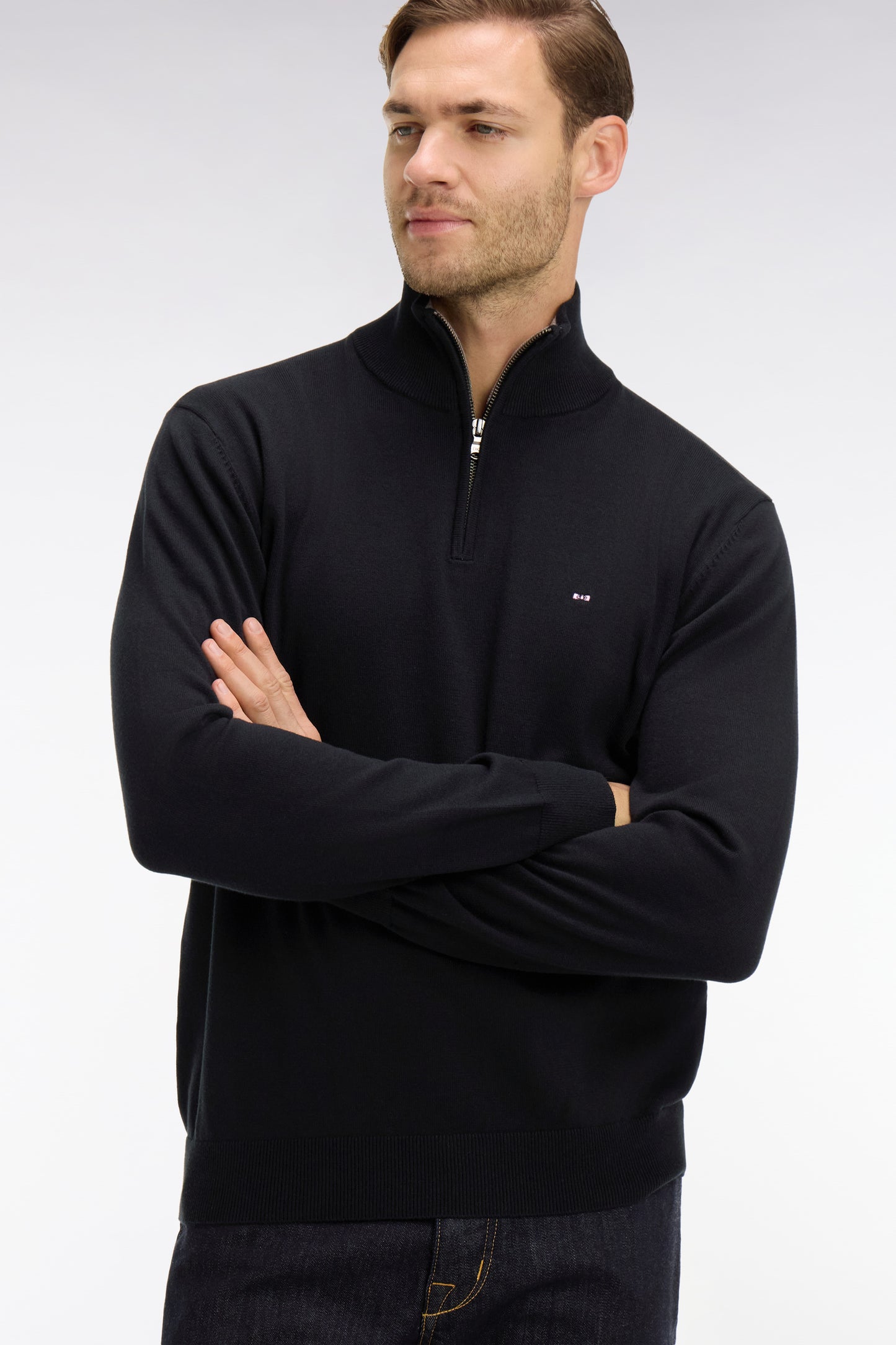 Black cotton jersey jumper with trucker neck