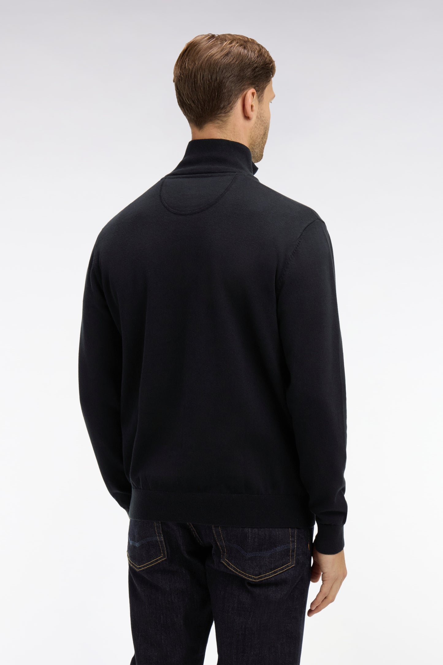 Black cotton jersey jumper with trucker neck