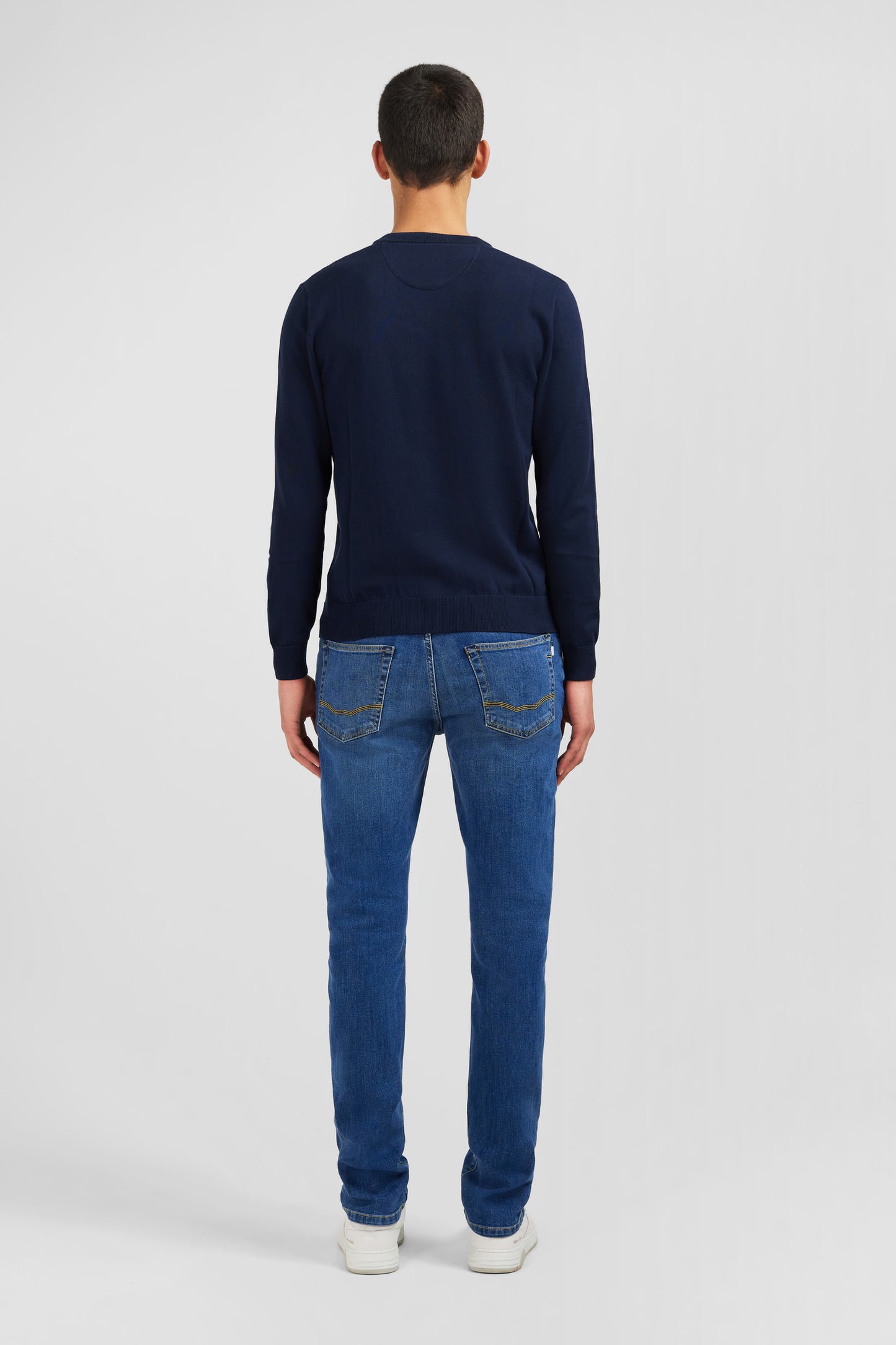 Navy blue cotton V-neck sweater