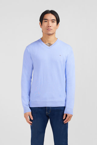 Blue cotton V-neck sweater