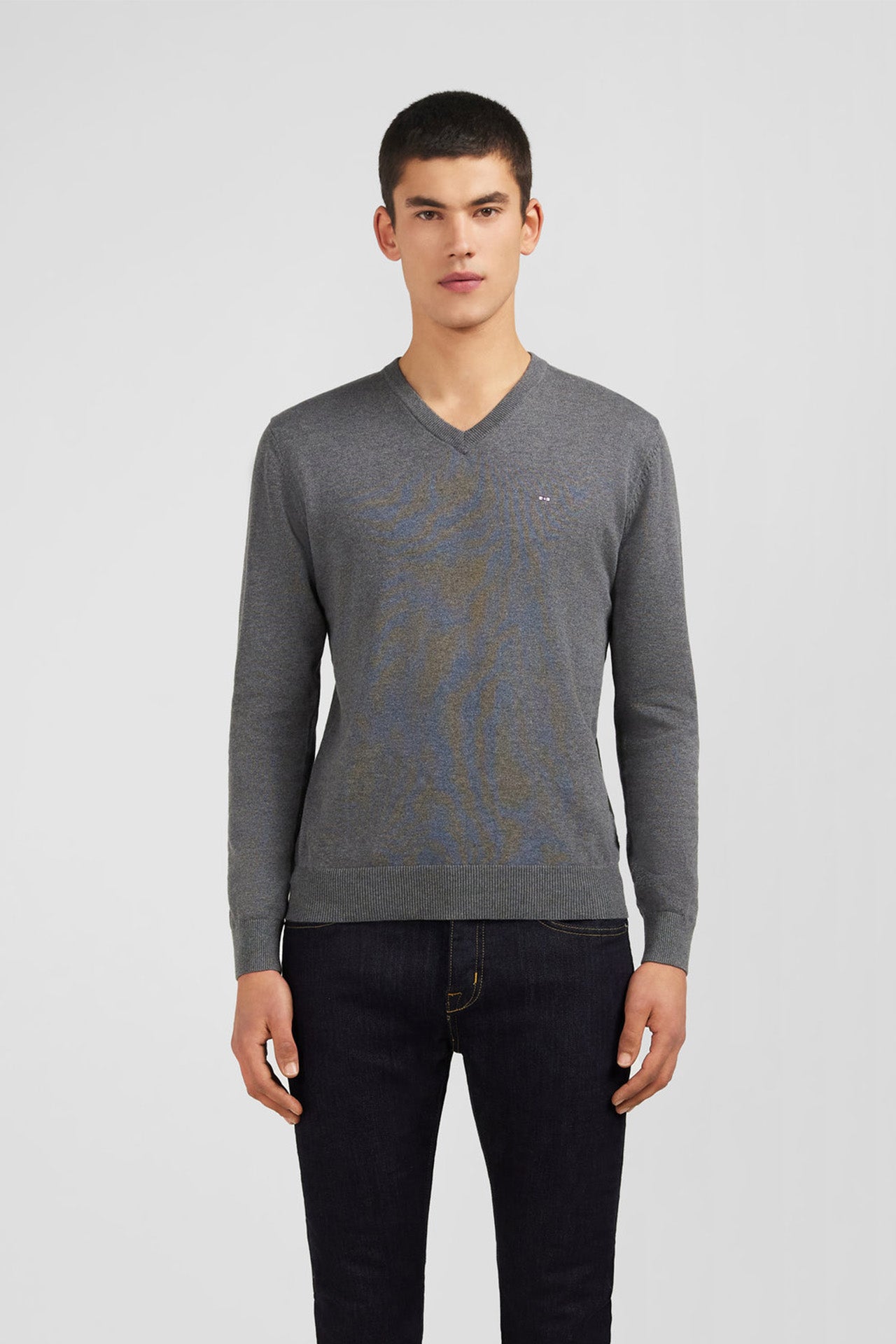 Grey cotton V-neck sweater