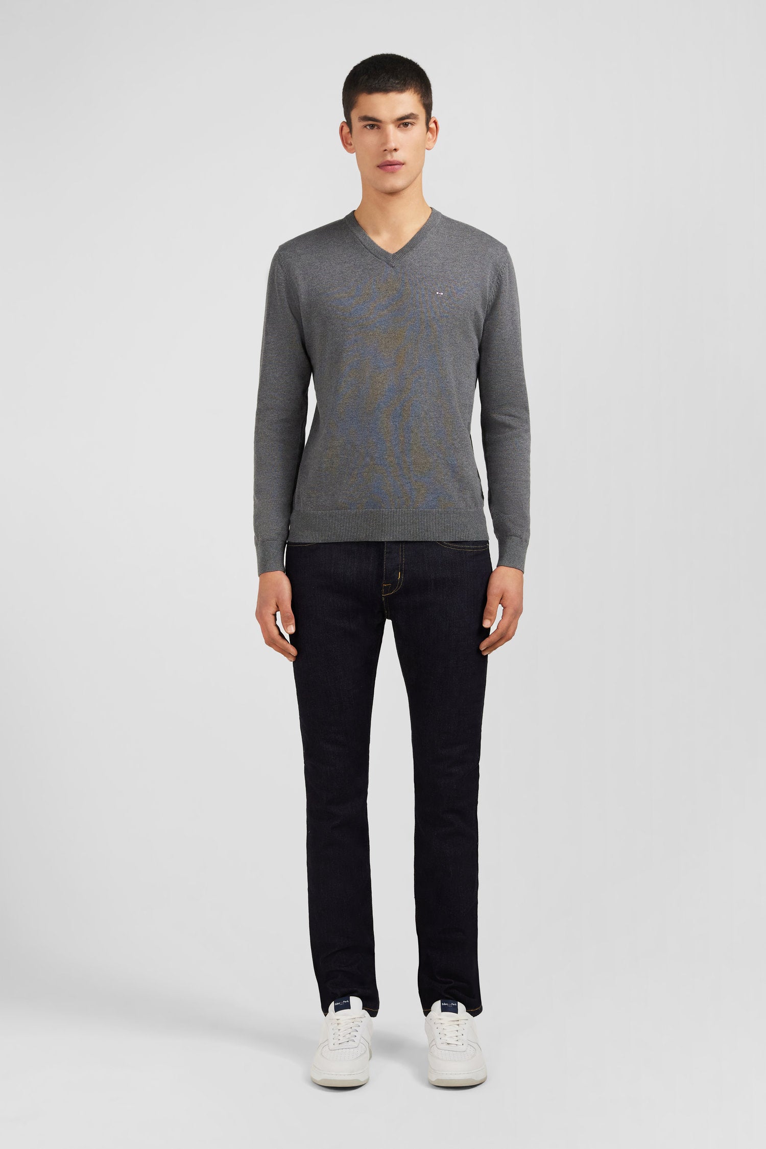 Grey V-neck cotton jersey jumper