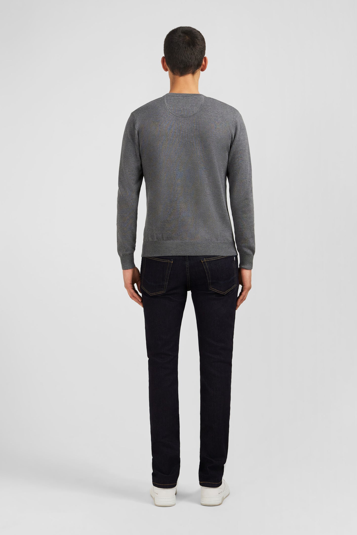 Grey cotton V-neck sweater