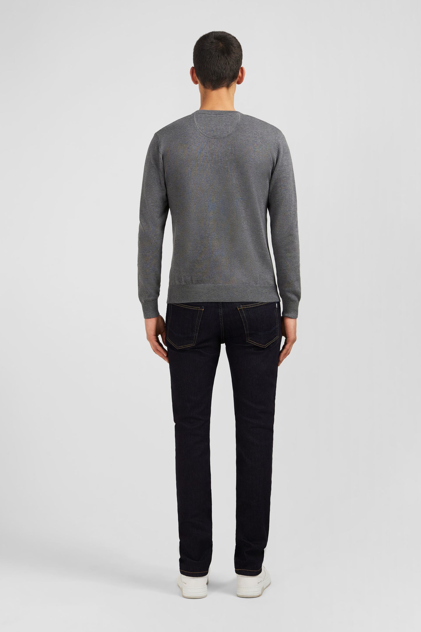 Grey V-neck cotton jersey jumper