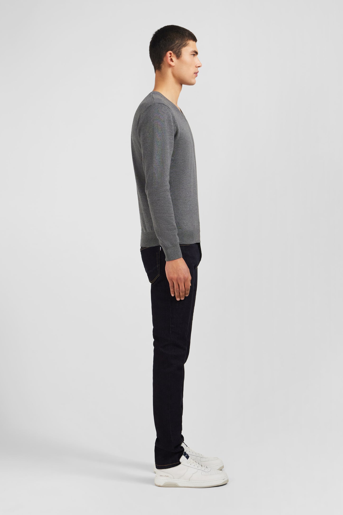 Grey cotton V-neck sweater