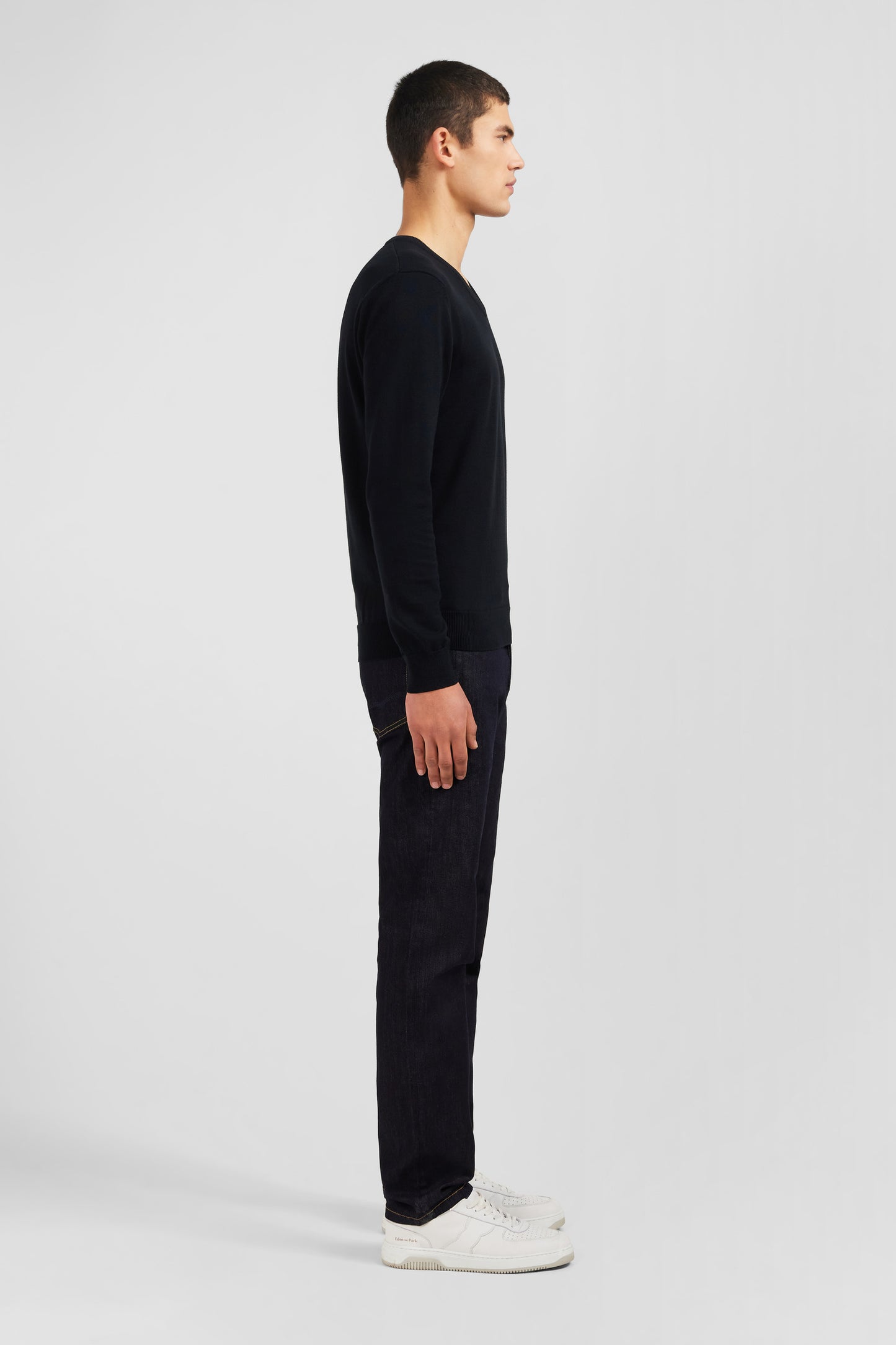 Black cotton V-neck sweater