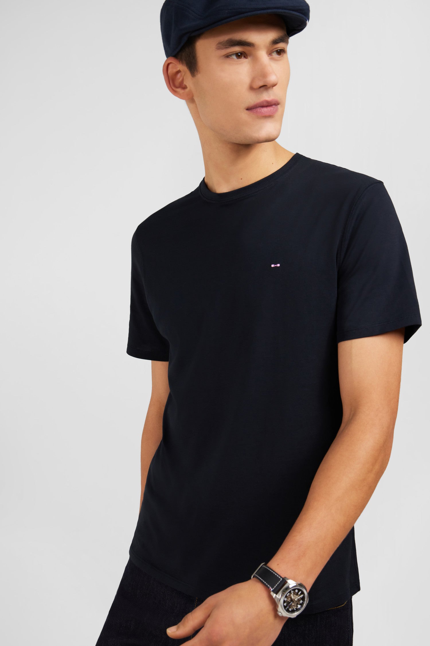 Crew neck black pima cotton t-shirt