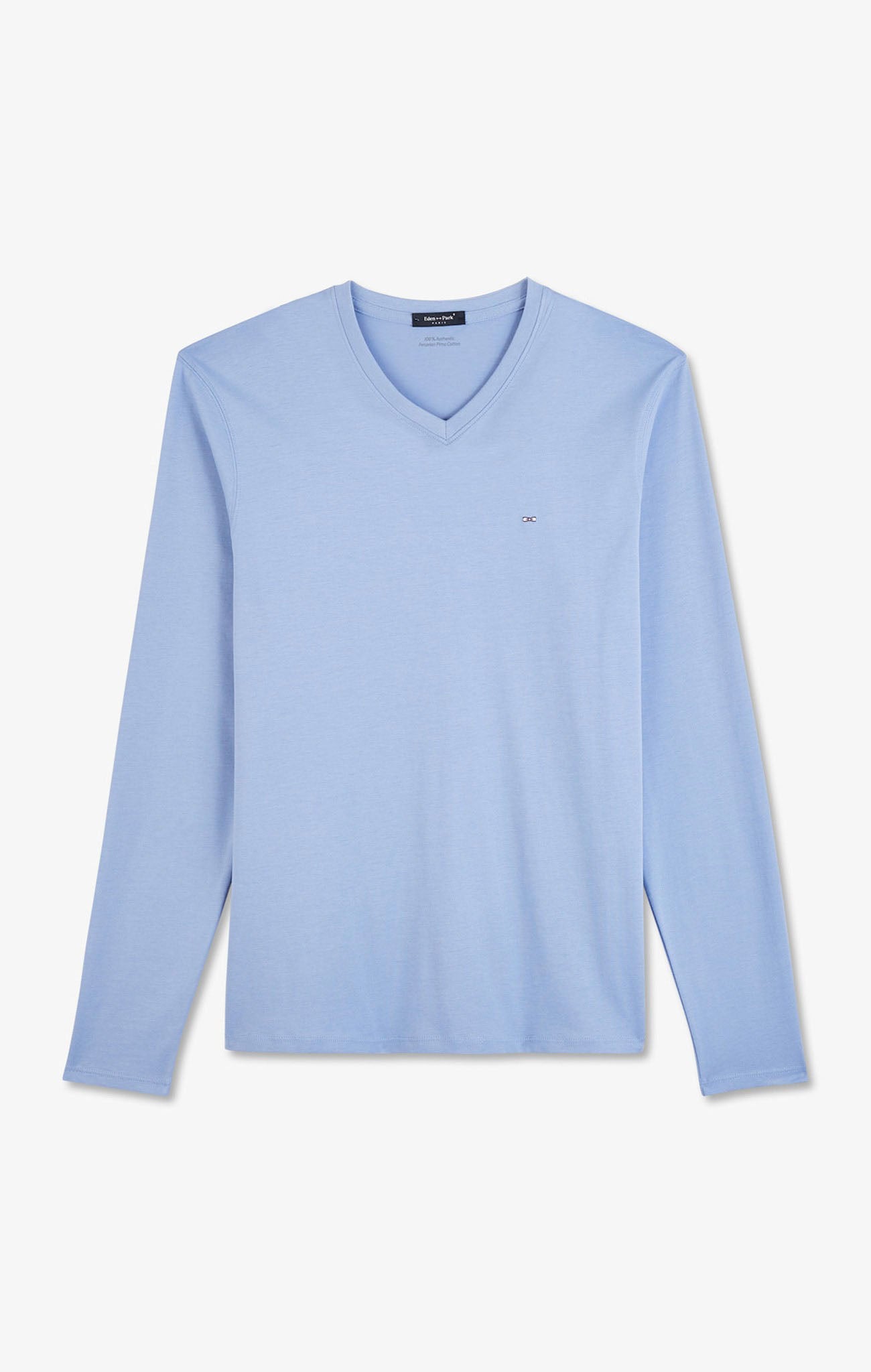 Long sleeved blue V neck t-shirt