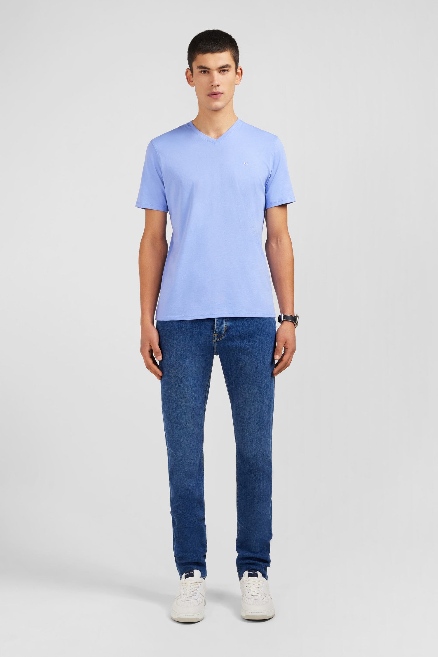 V-neck blue light pima cotton t-shirt