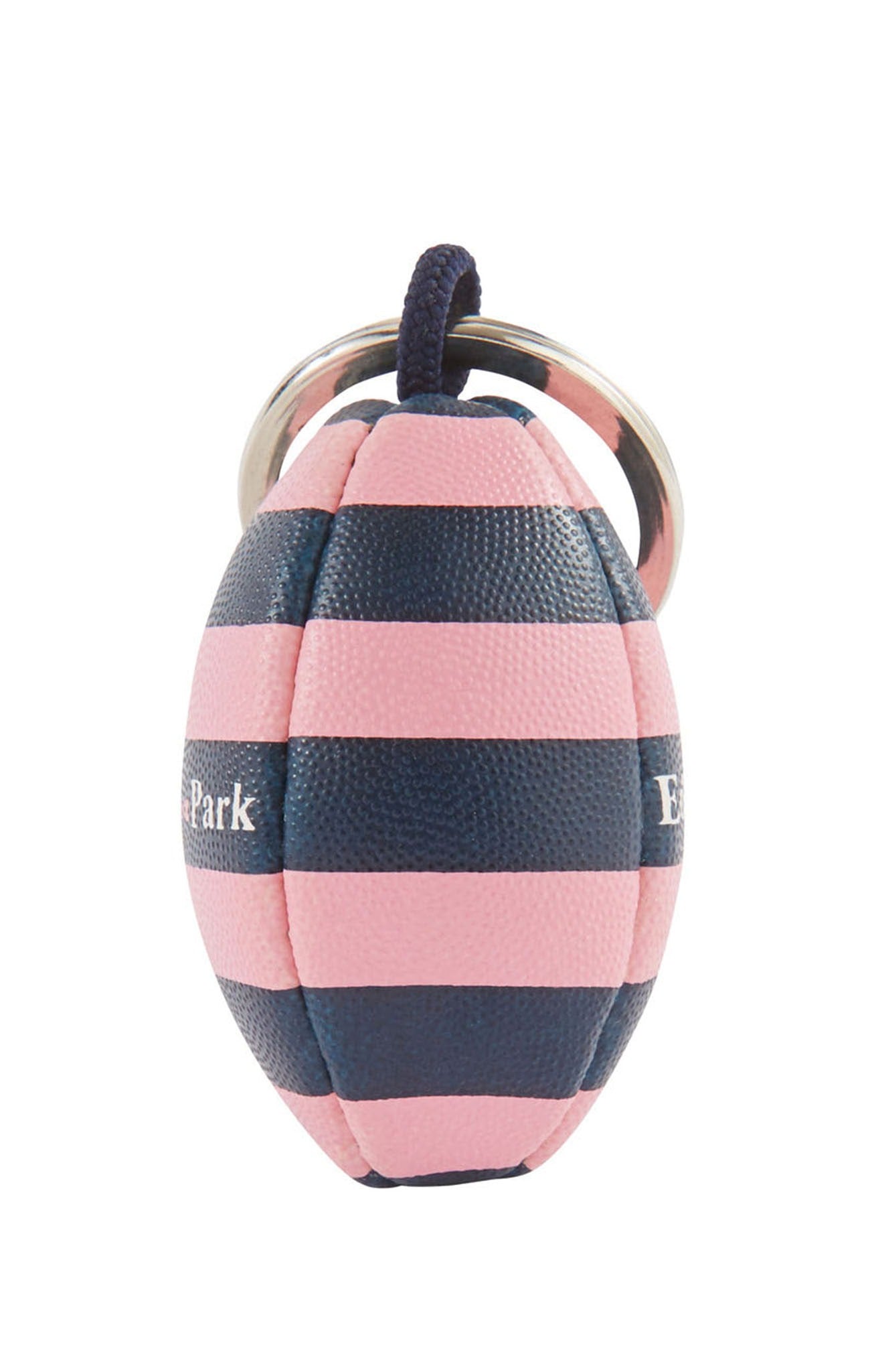 Rugby-striped rubber ball key ring