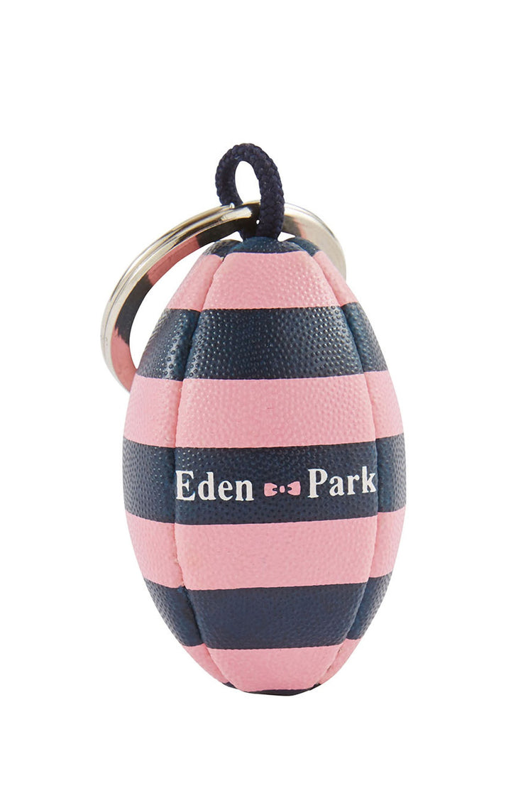 Rugby-striped rubber ball key ring