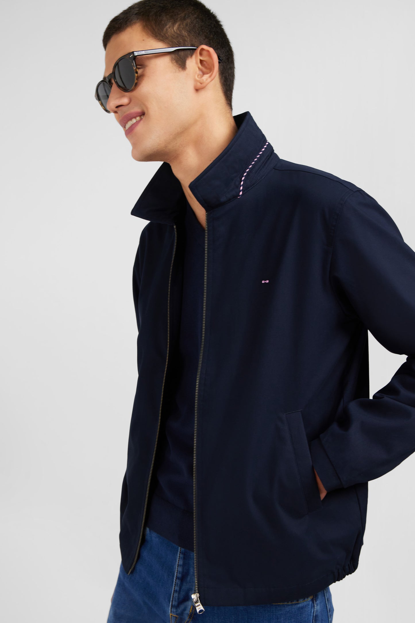 Dark blue jacket in cotton gabardine