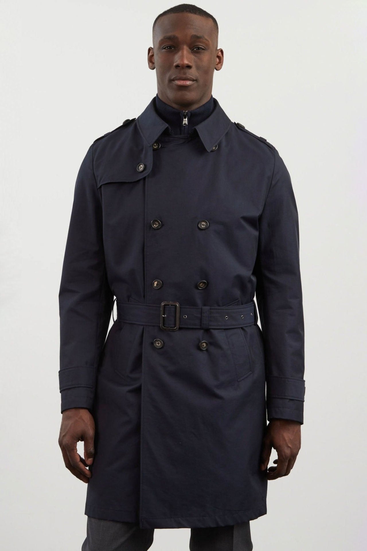 Navy blue waterproof trench coat