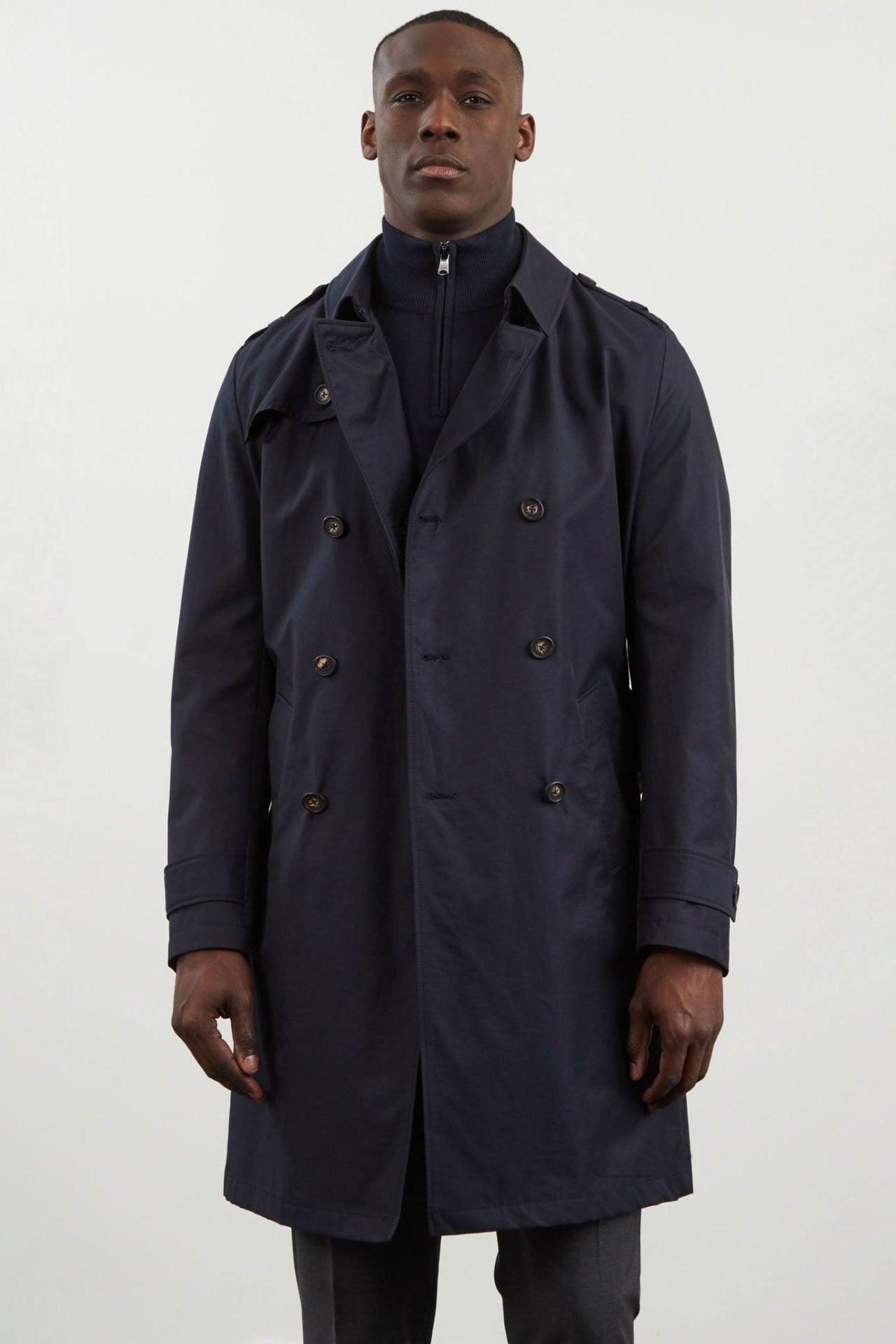 Navy blue waterproof trench coat