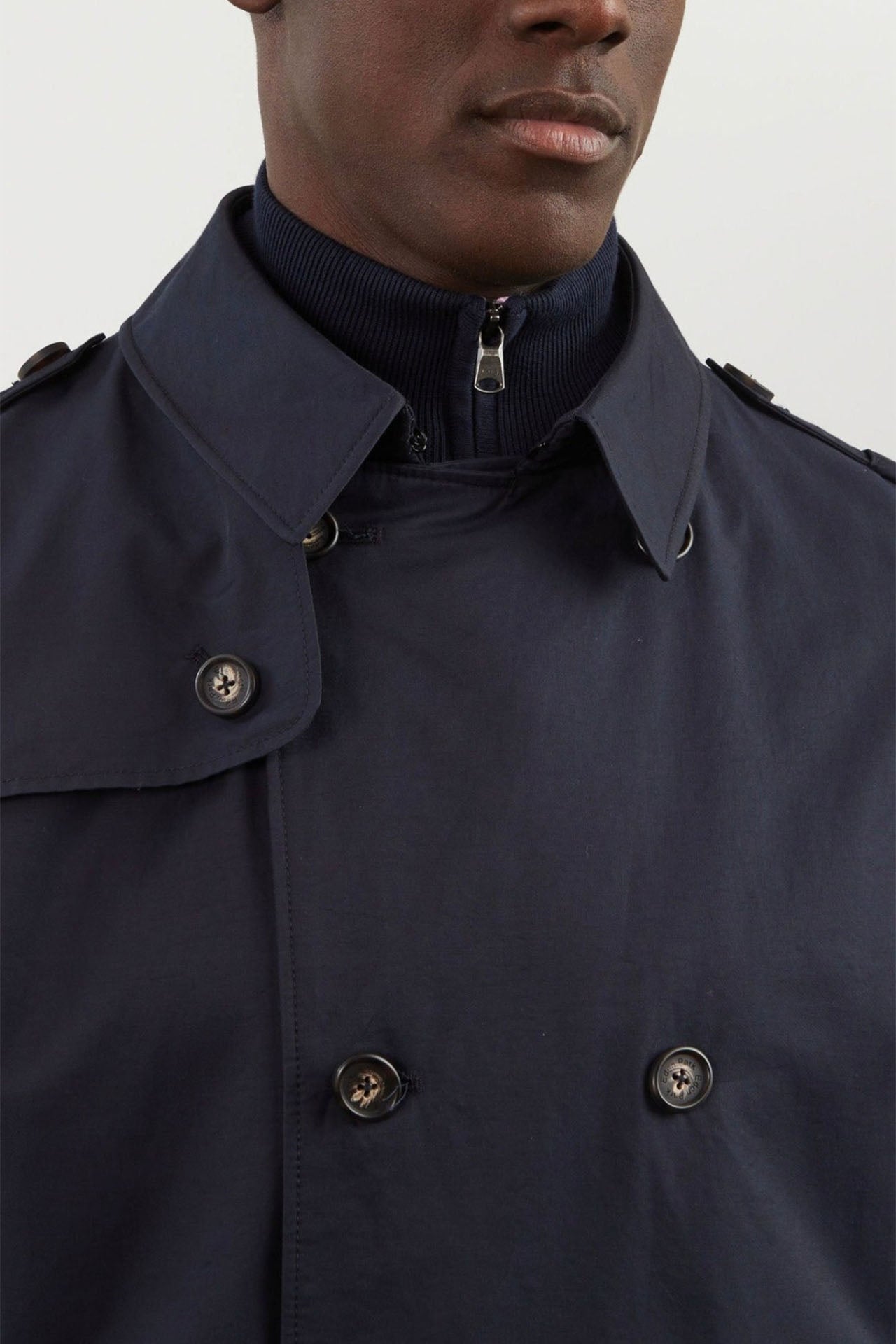 Navy blue waterproof trench coat