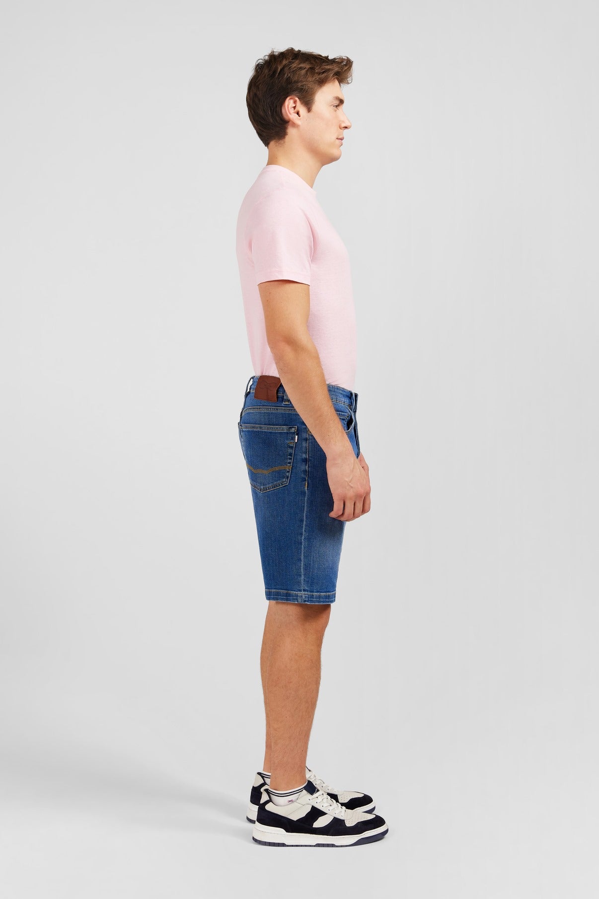 Dark blue denim shorts with faded effect