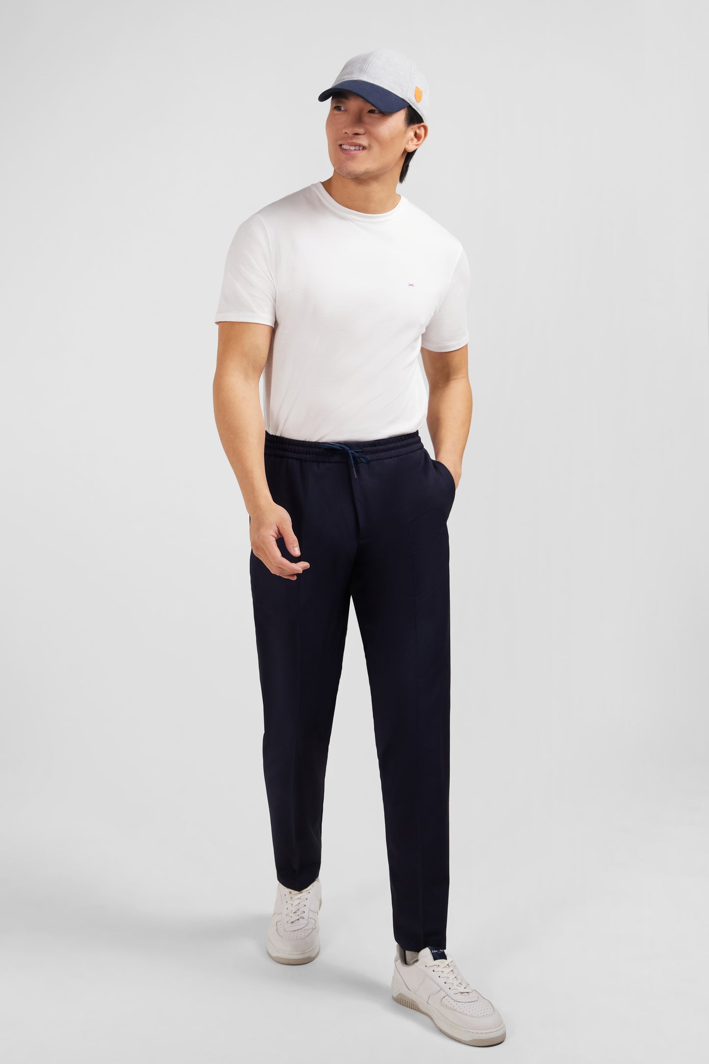 Pantalon taille élastiquée bleu marine