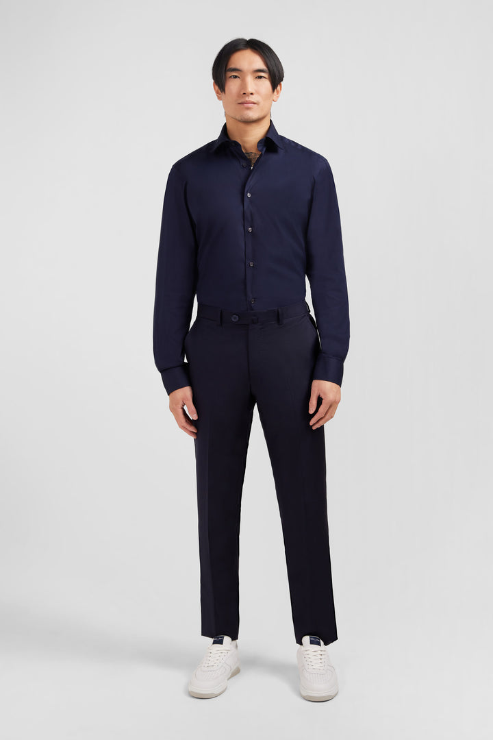 Regular dark blue wool trousers with broken fold