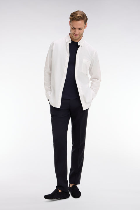 Slim dark blue wool trousers with broken fold - Image 3