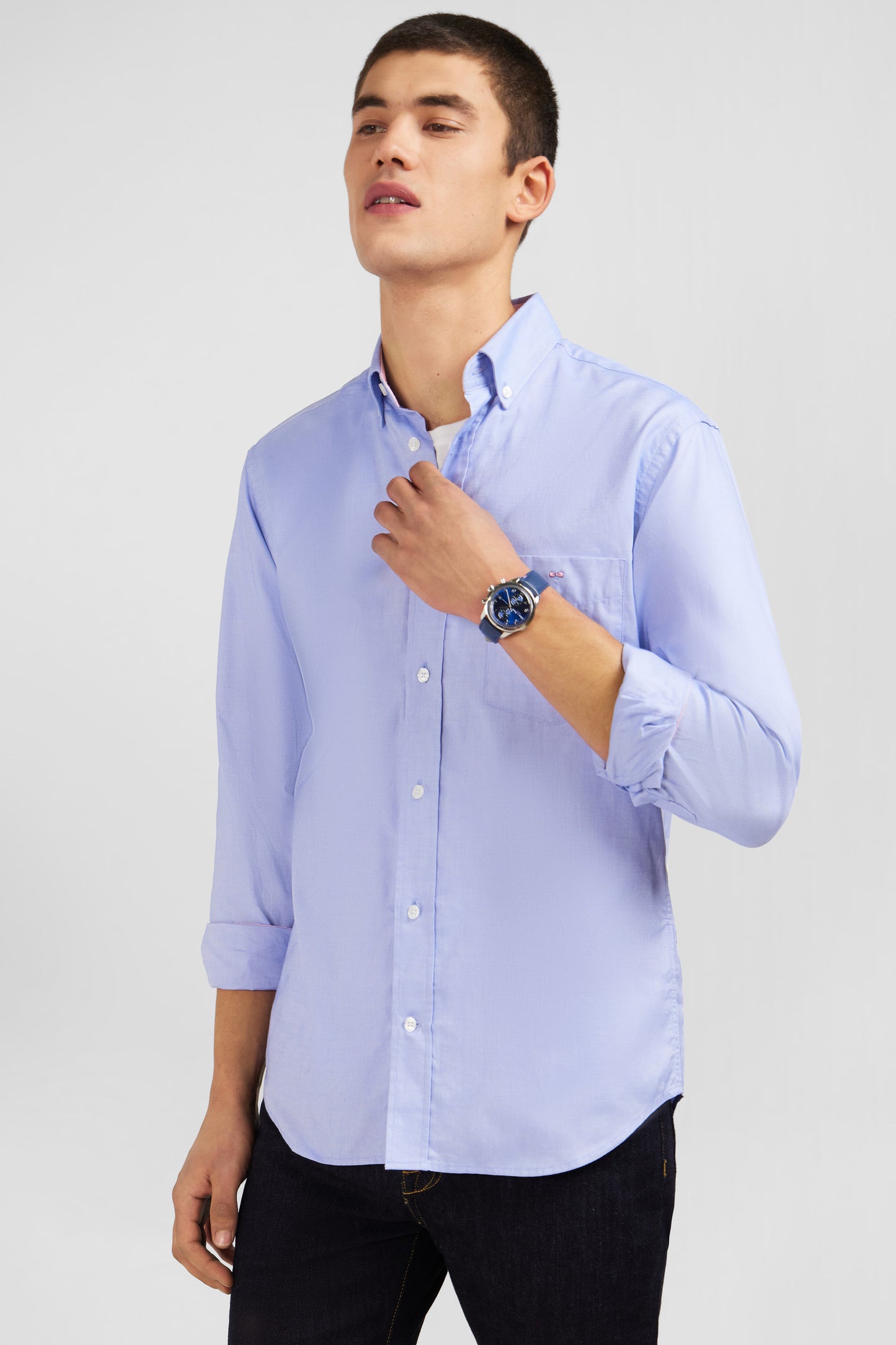 Chemise bleue unie en coton