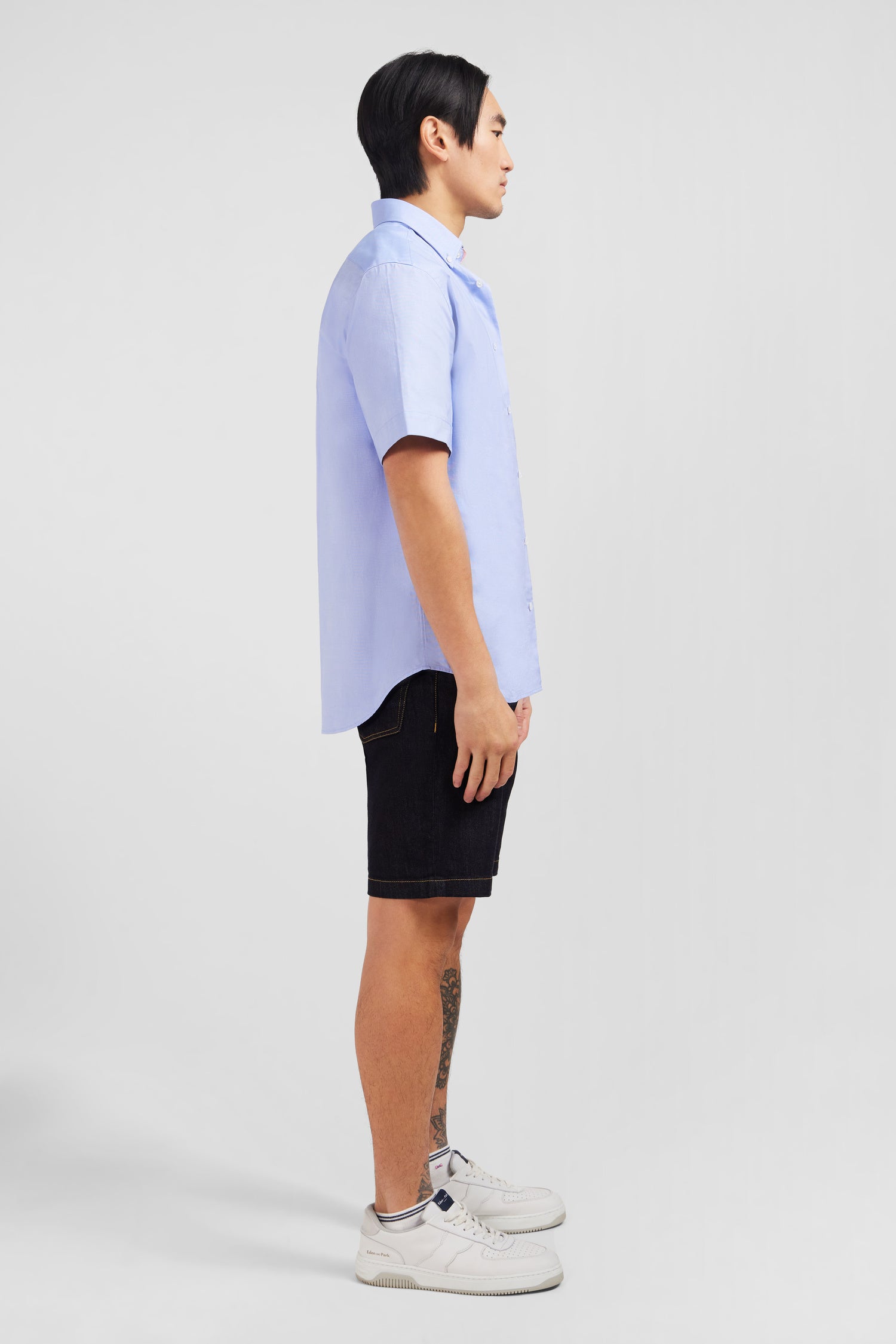 Short sleeved blue cotton shirt