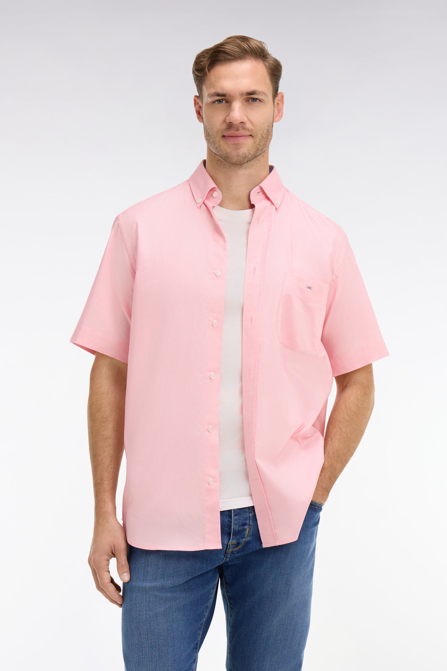 Short sleeved pink cotton shirt