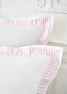 Set of rectangular pillowcases in white cotton with pink striped trim