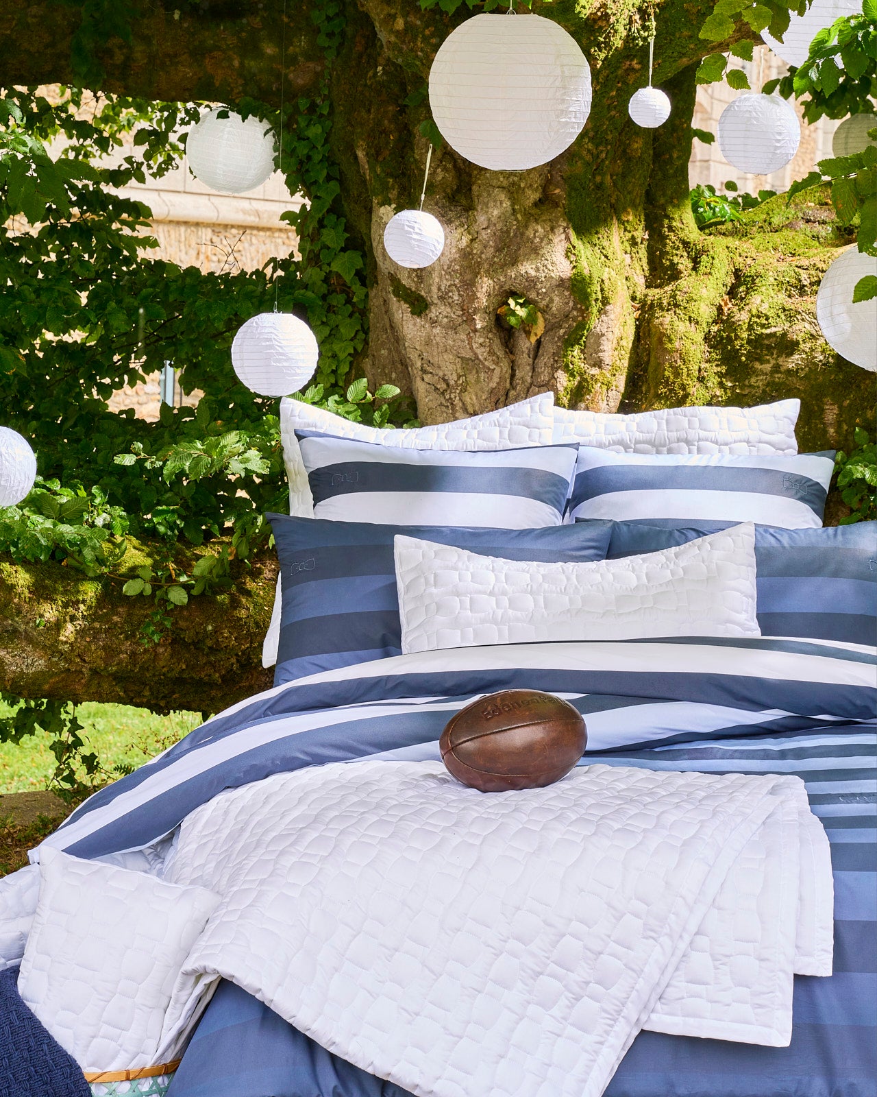 Housse de couette en percale de coton à rayures marine dégradées