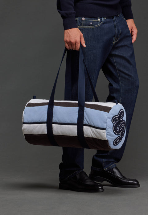 Sac polochon en velours rayé bleu upcyclé Pap'Atelier - Image 3
