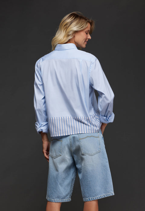 Chemise en coton ciel à empiècement rayé upcyclée Pap'Atelier - Image 3