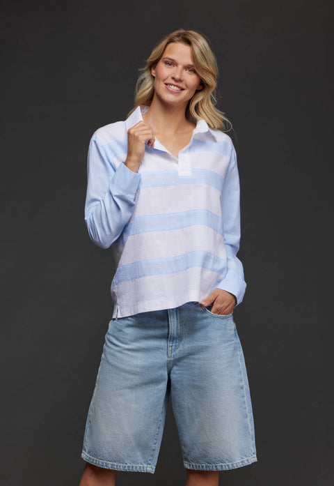 Tunique maillot en coton rayé blanc et bleu upcyclée Pap'Atelier - Image 2