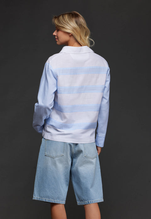 Tunique maillot en coton rayé blanc et bleu upcyclée Pap'Atelier - Image 3
