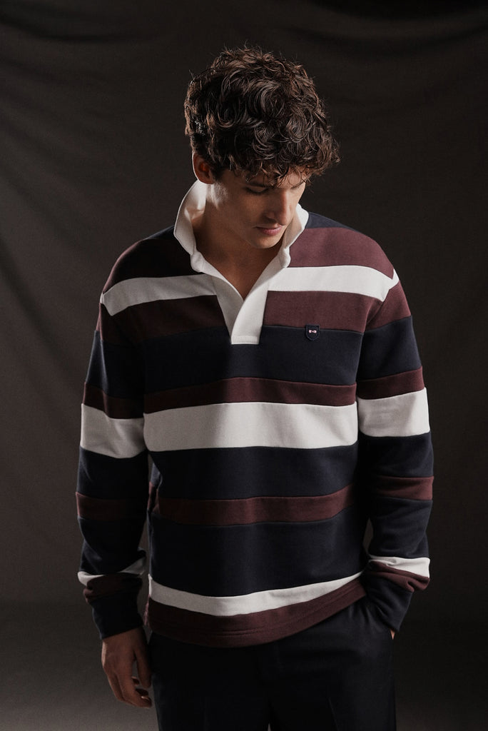 PAP'Atelier sweatshirt-style rugby shirt in burgundy stripes