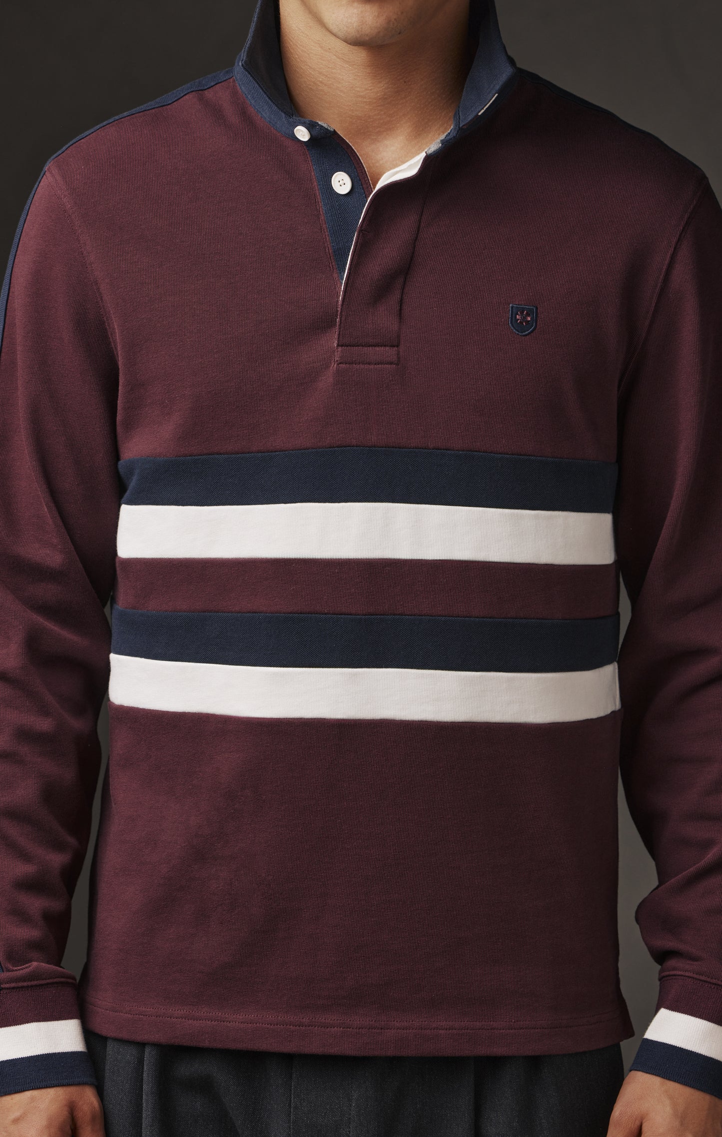 Maillot à manches longues en jersey bordeaux rayé upcyclé Pap'Atelier