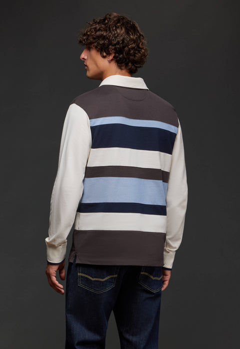 Maillot en coton rayé marron, blanc et bleu coupé cousu upcyclé Pap'Atelier - Image 2