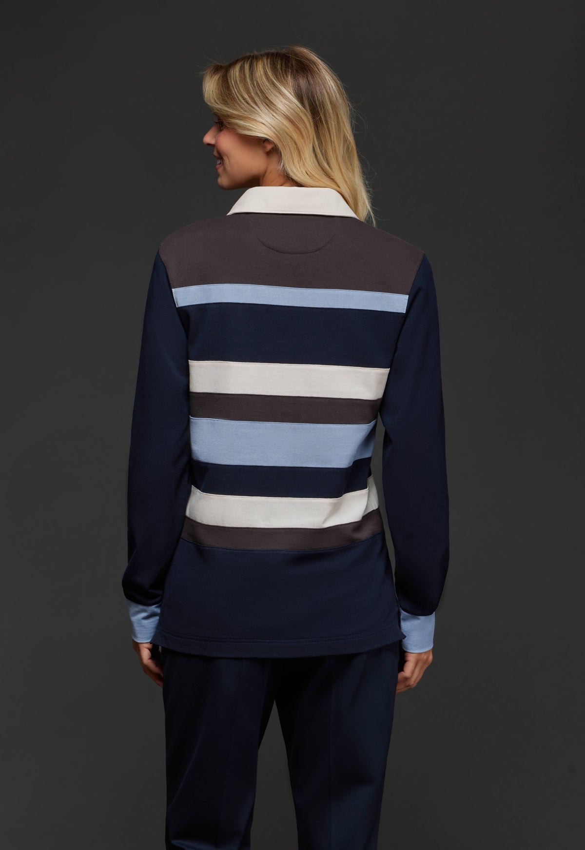 Maillot en coton rayé bleu et marron coupé cousu upcyclé Pap'Atelier